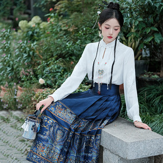 S-3XL 新中式提花立領襯衣一片式超大擺重工織金刺繡馬面裙套裝 大尺碼女裝 大碼馬面裙 古風穿搭 敬酒服 過年穿搭