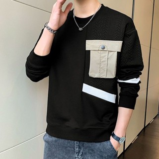 小麥🎈校園風衛衣男春秋薄款寬鬆潮流長袖t恤打底衫秋裝大碼男上衣外套