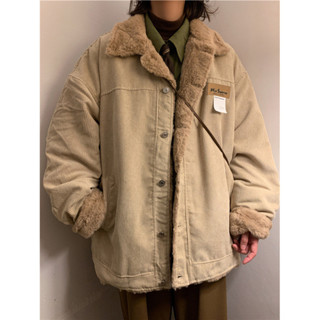 潮牌男裝 外套 燈芯絨 棉服外套冬季美式復古羊羔絨加厚保暖棉衣寬鬆休閒 羽絨外套 男外套 羽絨 棉衣 麵包外套 四季沐歌