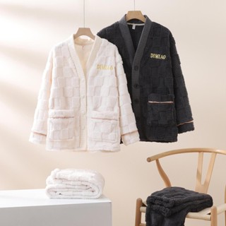 保暖速暖睡衣家居服套裝長袖套裝[S106]情侶睡衣男款加絨加厚秋冬季珊瑚絨保暖家女士居服冬天套裝