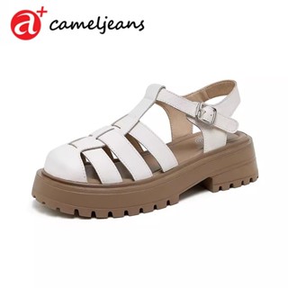Cameljeans 女式鏤空包頭涼鞋厚底羅馬涼鞋