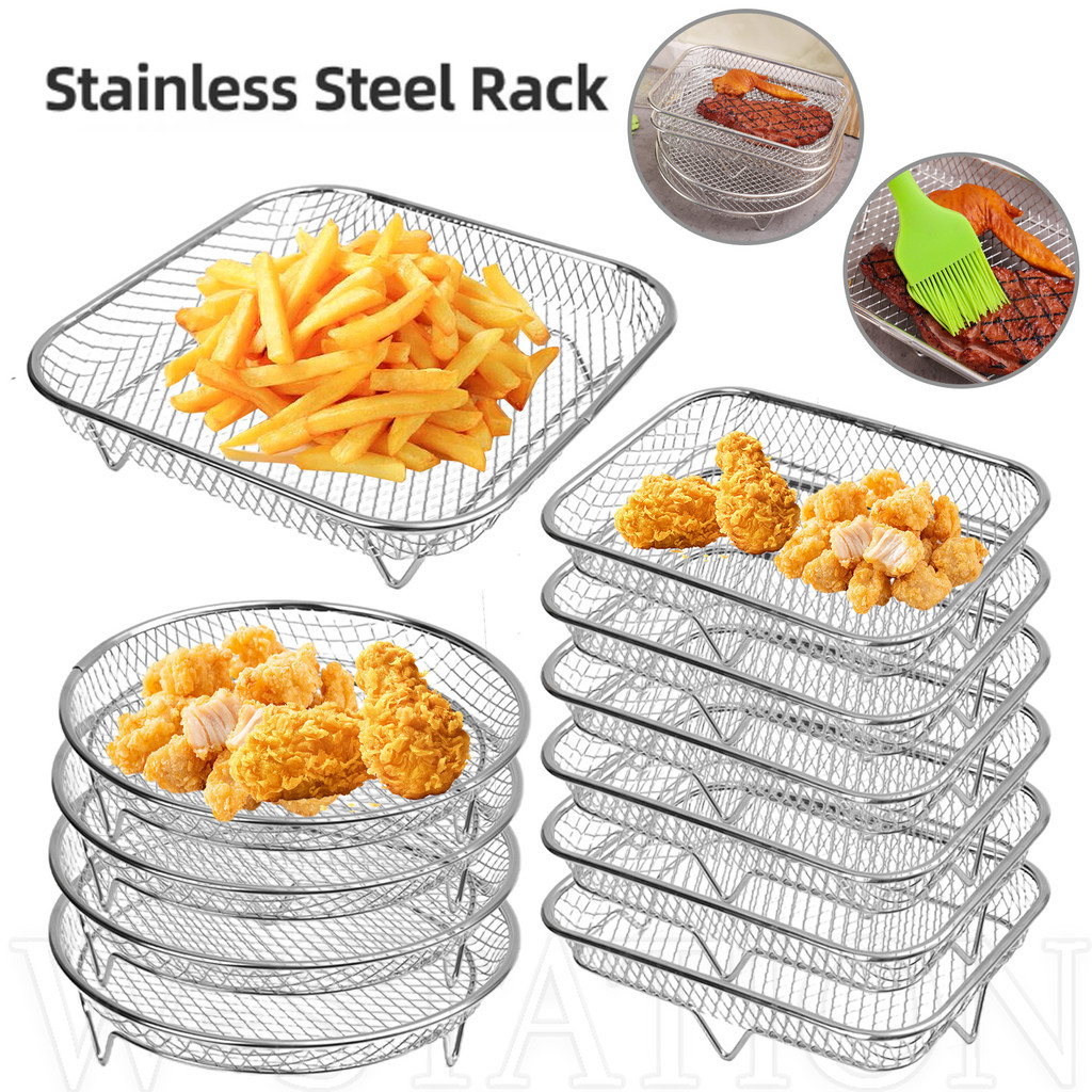 下殺價-三功能空氣炸鍋籃 | 不銹鋼食品過濾器和香料收納盒,用於安全排水的防滑邊緣,隨附熱水使用指南