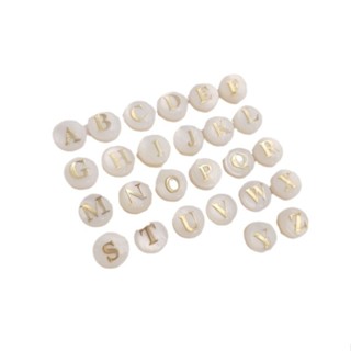 臺灣出貨-Ala-0205---天然貝殼雙面滴油粘金屬26pcs字母直孔扁隔珠diy手鍊串珠飾品配件