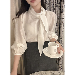 ˏˋ - ̗̀ 🌷⛅️ ̖́‎韓國chic 早春 天絲皺 高領 飄帶 長袖襯衫 女生上衣