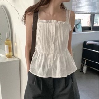 Baby girl 韓國chic新款氣質蕾絲花邊係扣壓褶吊帶背心