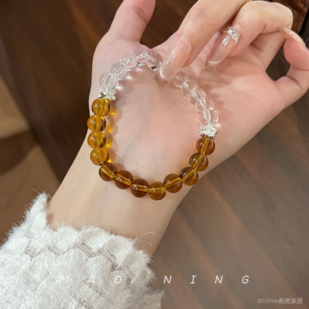 附帶證書 天然水晶 原礦水晶 水晶手串 手鏈 首飾 招財必備天然黃水晶手串手鏈白水晶飾品手串禮物
