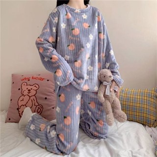 【527人好評】加厚睡衣冬季仙女暖暖套裝女厚珊瑚絨百搭寬鬆懶人家居套裝外穿女大學t女長袖t恤女長袖女長袖秋天女裝