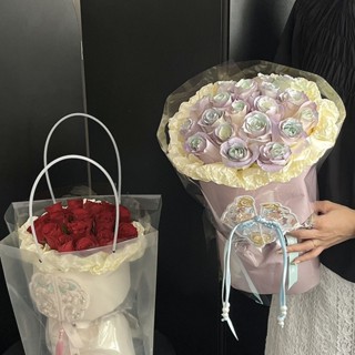 熱賣 花材 透明花袋 梯形花袋 防水PVC花束袋 手捧鮮花手提袋塑膠花束袋盆栽手提袋 花束包裝材料