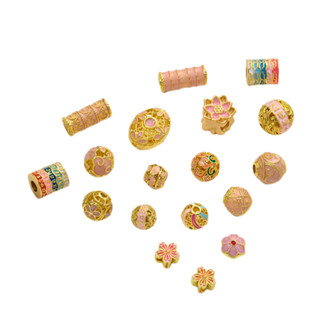 宏雲Hongyun-Ala新品-粉色滴油鍍金保色耳飾耳釘粉櫻花隔珠圓球直管diy 手鍊手串飾品配