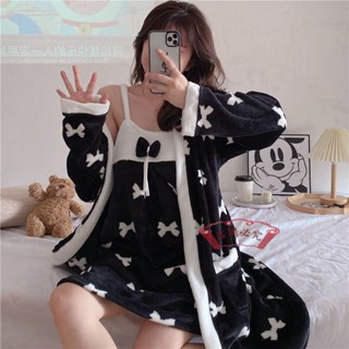 日系睡衣🎊睡袍女秋冬季珊瑚絨睡衣加厚加絨浴袍法蘭絨女性感吊帶睡裙家居服 睡袍 浴袍 長袍 保暖浴袍 保暖睡袍 居家浴袍