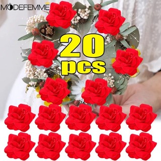 20 件模擬玫瑰花頭 - 人造花紅玫瑰 - 浪漫新娘花束 - 情人節婚禮派對裝飾 - DIY 皇冠花環頭飾
