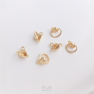 臺灣出貨-Ala-0205---14K包金保色星球珠託吊墜diy粘珍珠空託掛件手工資料飾品吊飾配件