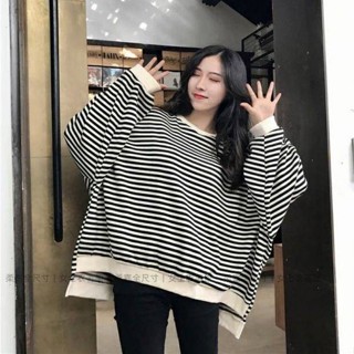 280｜150kg｜加肥加大｜寬鬆條紋上衣｜大學T恤｜特大碼女裝｜春季潮流穿搭｜柔嘉全尺寸女裝