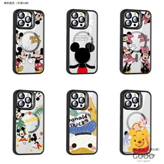 卡通米奇米妮 iPhone 14/15/16 Pro max磁吸手機殼 蘋果11/12/13 鏡頭支架plus防摔保護套