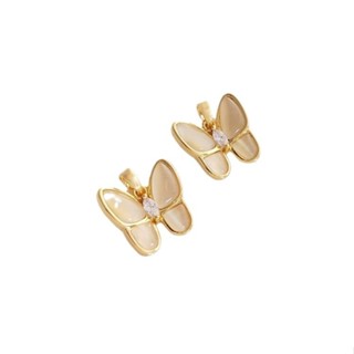 宏雲Hongyun-Ala新品-銅鍍18K真金保色蝴蝶吊墜鑲嵌貓眼石項鍊吊飾diy毛衣鏈首飾品掛件