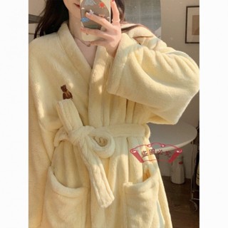 日系睡衣🎊睡袍女2023冬季珊瑚絨加厚款睡衣女法蘭絨加絨冬天繫繩浴袍家居服 睡袍 浴袍 長袍 保暖浴袍 保暖睡袍