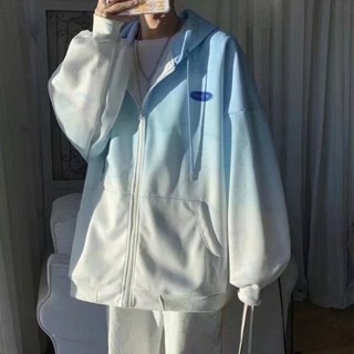 【HOT 本舖】男裝 漸變開衫衛衣外套男 ins潮bf秋冬加絨寬鬆韓版連帽上衣情侶夾克