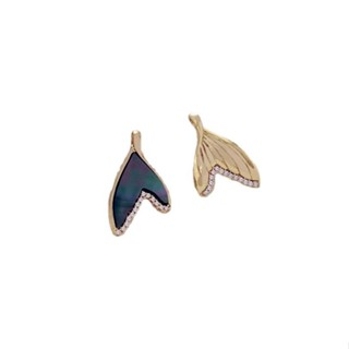宏雲Hongyun-Ala新品-鑲天然母貝14k包金保色鋯石魚尾吊墜項鍊耳環掛件手工diy飾品吊飾
