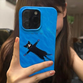 塗鴉藍色海洋中躺著的貓咪手機殼適用於 iPhone 16ProMax 15Pro 耐髒 11ProMax 矽膠 12 1