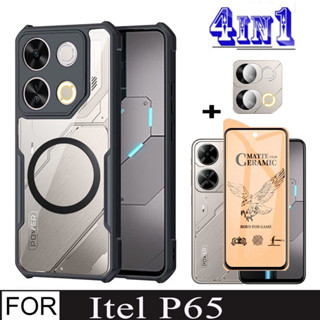 Itel P65 防震手機殼適用於 itel P65 P 65 ItelP65 陶瓷螢幕保護膜 + 帶磁性無線充電貼紙