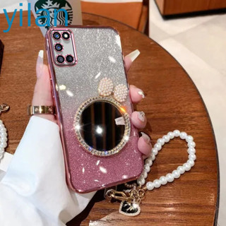 Oppo A52 A92手機殼透明保護套殼帶珍珠蝴蝶結化妝鏡新款手鍊軟殼的豪華閃光外殼