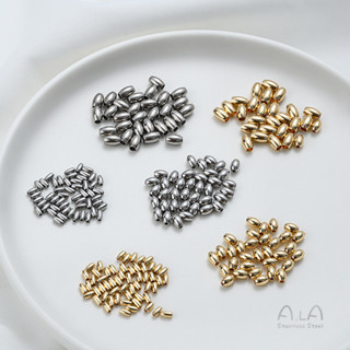 宏雲Hongyun-Ala新品-鈦鋼不褪色米形隔珠光面不銹鋼米珠diy手工串珠手鏈項鍊飾品配件