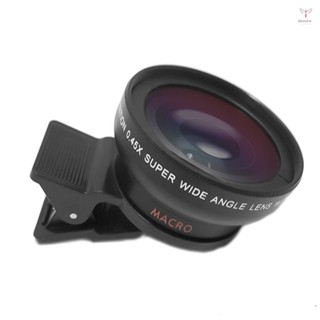 通用手機相機鏡頭 37mm 螺紋智慧手機鏡頭 0.45X 49UV 微距和帶夾子的廣角鏡頭