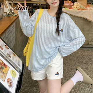 Lovito 條紋短褲套裝 女士側條紋上衣或短褲 LNA70253