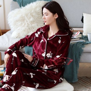 冬天睡衣💖睡衣女秋冬季法蘭絨加絨加厚保暖套裝春秋珊瑚絨家居服可外穿冬天 睡衣套裝 長袖睡衣 長袖居家服 保暖睡衣