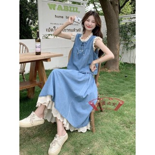 超IN🌸日係風 2024夏新款時尚牛仔套裝裙女森系洋氣設計感減齡背心半身裙兩件套 仙女裙 大碼裙 淑女裙 洋裝