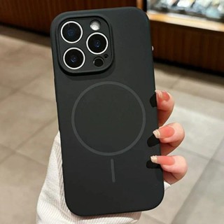 適用於 iPhone 12 13 14 15 16 Pro Max Plus 磁性保險槓蓋的豪華無線充電液體矽膠手機殼