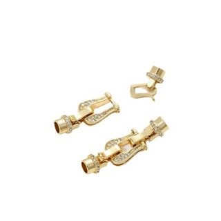 宏雲hongyun-ala新品-14k包金鑲鋯橢圓型馬蹄形豬鼻子雙頭扣diy項鍊手鏈飾品珍珠扣配件