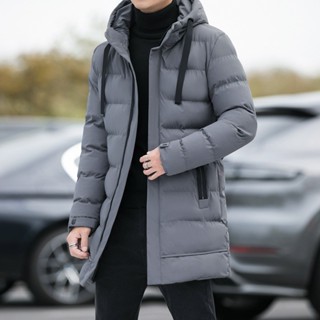 男士連帽棉服 中長款冬裝外套 羽絨棉服棉襖