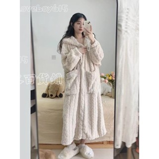 秋冬季睡衣女法蘭絨睡袍女珊瑚絨長款可愛甜美韓版傢居服懶人睡袍 VIGV