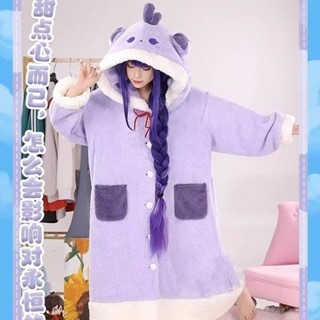 【原神 動漫周邊 原神睡衣】男女款長袍秋冬加絨加厚珊瑚絨睡袍原神卡通雷電將軍家居服