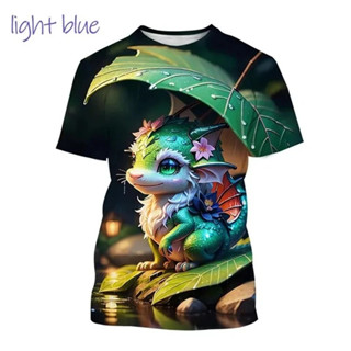 新款可愛龍 3D 列印 T 恤搞笑動物 T 恤時尚 O 領短袖恐龍中性街頭服飾上衣服裝