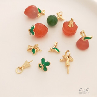 Ala-0208--綠葉花瓣樹枝半孔託14K包金保色水晶玉石珍珠吊墜花托手工diy配件