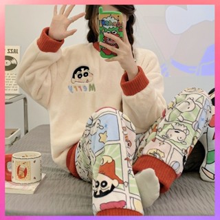 桃園出貨 ins風珊瑚絨睡衣女鞦鼕長袖保暖加厚小香風法蘭絨時尚傢居服套裝 限時特賣2
