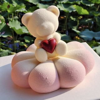 愛心小熊8瓣花法式甜品模慕斯模3D立體蛋糕矽膠模烘焙用具