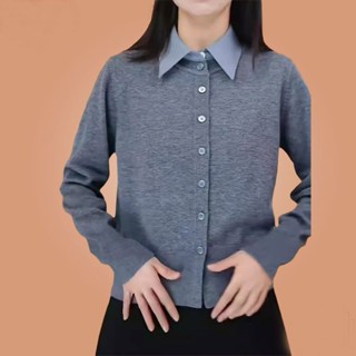 衣時尚 上衣 針織外套 毛線衣 小外套 新款拼接兩件輕奢翻領開襟針織衫顯瘦新款外套寬鬆毛衣H351-3935.