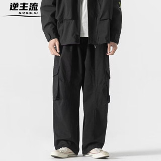 現貨特價 日系復古寬鬆闊腿褲 重磅機能立體口袋休閒褲 美式工裝褲嘻褲哈褲 黑色M港風潮牌雅痞山系直筒褲