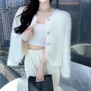 鞦鼕季 新款 時尚 名媛 氣質 寬鬆 上衣 仿水貂絨 加厚 針織 開衫 毛衣 女 外套rris194