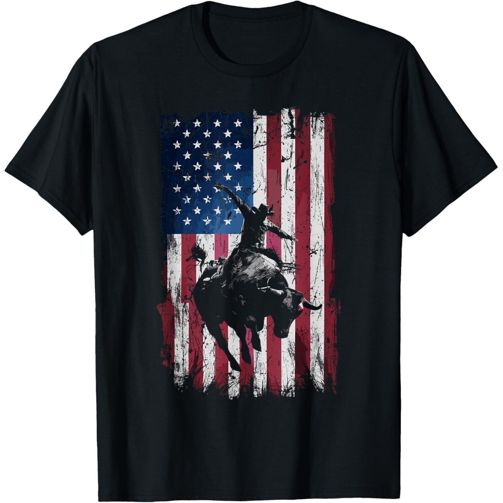 Rodeo Cowboy 西部美國國旗牛 T 恤禮品 T 恤