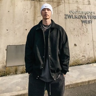 【HOT 本舖】男裝 春季新款男士飛行夾克美式戶外翻領外套 純色簡約外套 寬鬆休閒外套