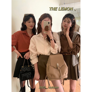 【HOT 本舖】THE LEMON檸檬綠茶早秋新款韓版ins風小眾polo百搭純色長袖襯衫 寬鬆休閒襯衫