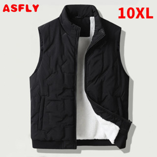 ASFLY 冬季男士背心加厚夾克羽絨服加大碼 10XL 加厚保暖背心男黑色寬鬆休閒背心馬甲 9XL