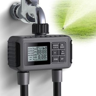 灑水定時器 2 出口自動澆水系統灌溉定時器,帶大 LCD 螢幕/雨延遲/防堵塞過濾器/兒童鎖保護 IP55 Gar 防水