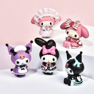 5件/套迷你三麗鷗人偶娃娃 Hello Kitty Kuromi Melody 蛋糕擺件模型桌面玩具車擺件