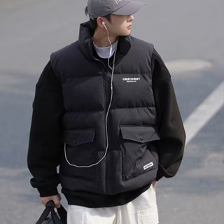 男士秋冬素色棉無袖馬甲 休閒緊身立領羽絨棉馬甲