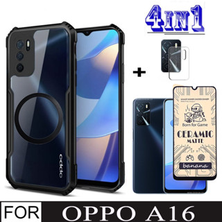 Oppo A16 防震手機殼適用於 OppoA16 陶瓷螢幕保護膜 + 帶磁性無線充電貼紙